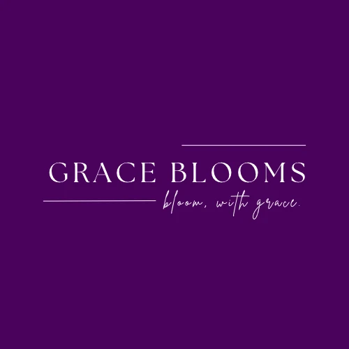 Grace Blooms purple logo in solidarity with victims and survivors of gender-based violence